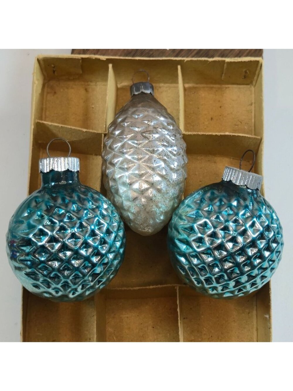 Vintage Shiny Brite Ornaments Corning Mercury Glass Christmas Diamond Pine cone